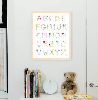 Flower Alphabet from The Letter Nest, Natural Frame installed in nursery