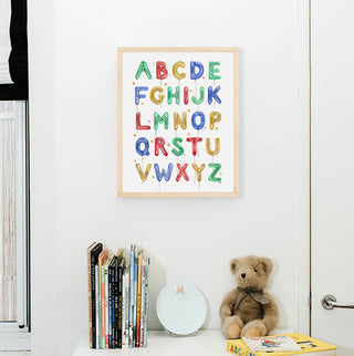 Green Balloon Alphabet from The Letter Nest, Natural Frame installed in nursery