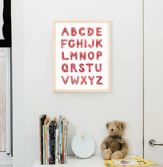 Red Balloon Alphabet from The Letter Nest, Natural Frame installed in nursery