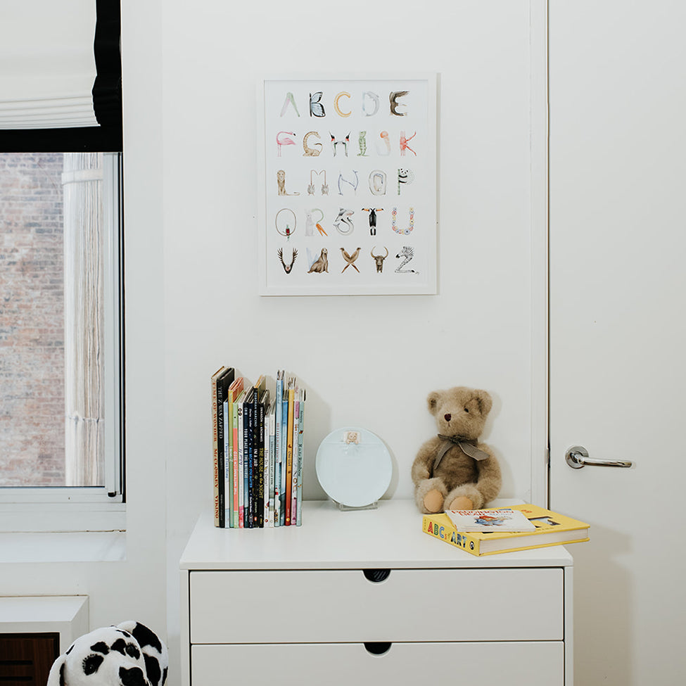 Animal Alphabet from The Letter Nest, White Frame installed in nursery