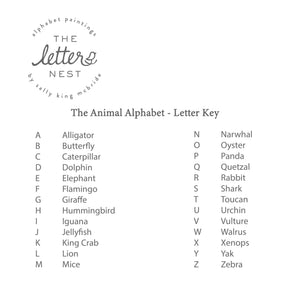 Alphabet Key for the Animal Alphabet with each letter decoded