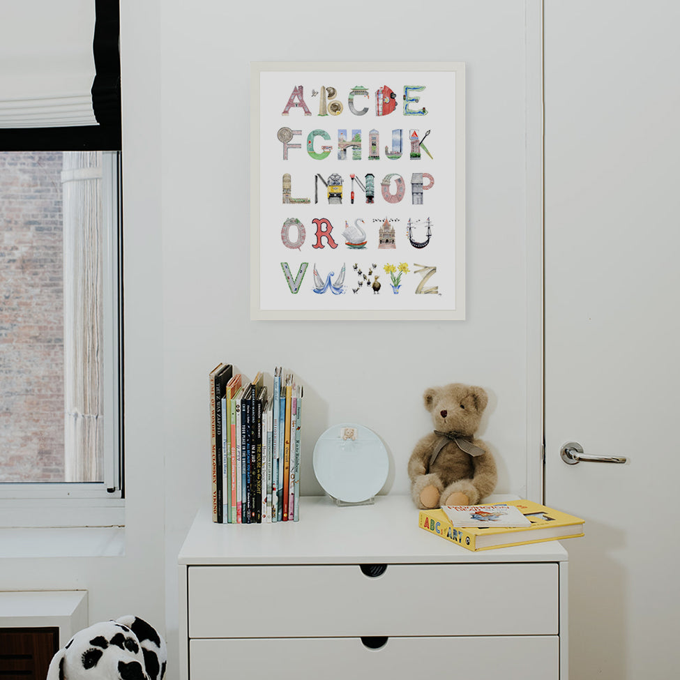 Boston Alphabet from The Letter Nest, White Frame installed in nursery