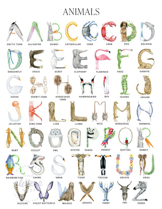 Animal Alphabet letters that can be used to customize Animal Alphabet custom Name Prints by The Letter Nest