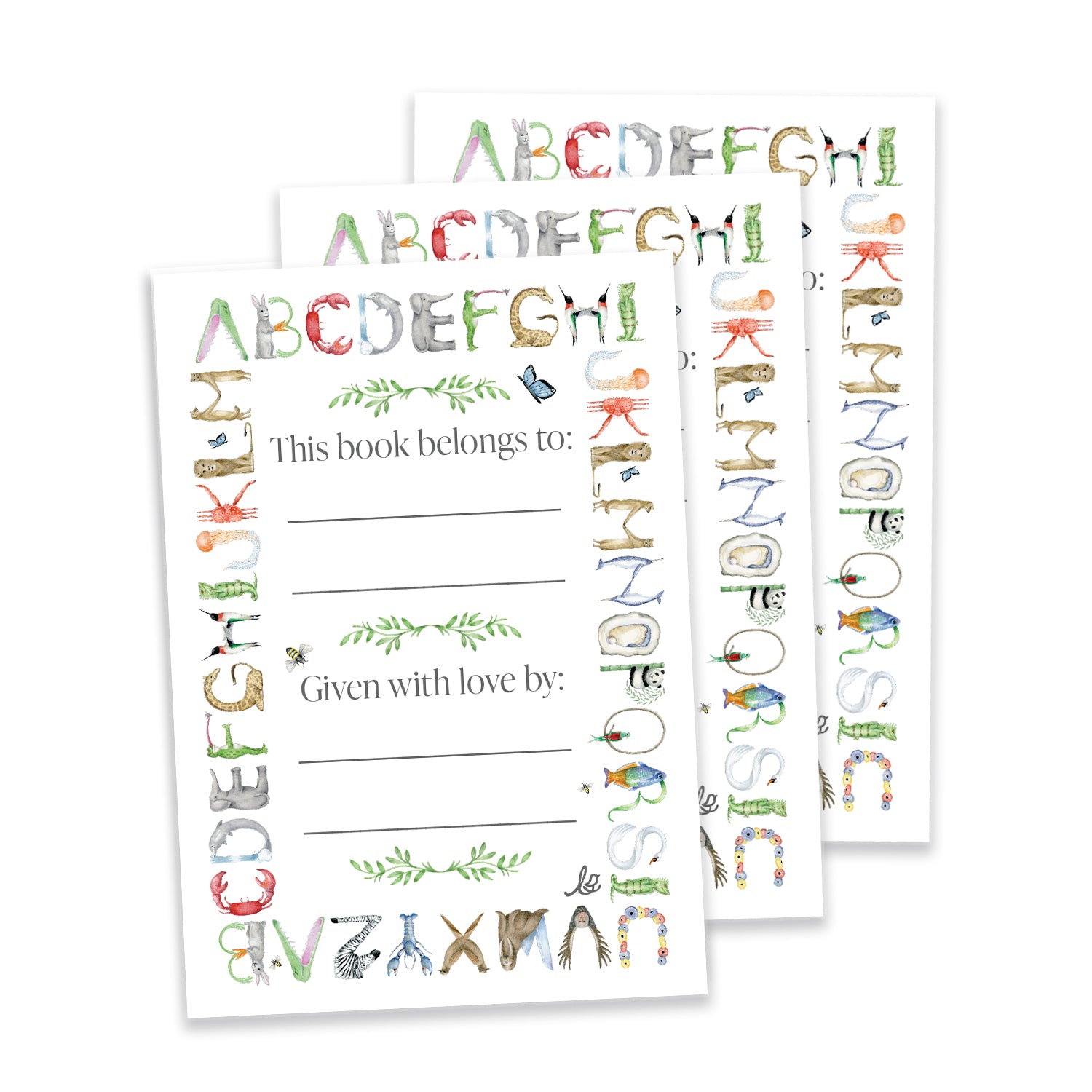 3.5 x 5 inch Animal Alphabet Bookplates by The Letter Nest