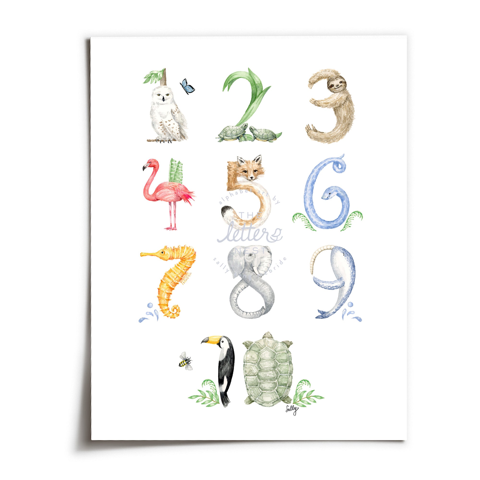 Unframed Animal Number print from The Letter Nest