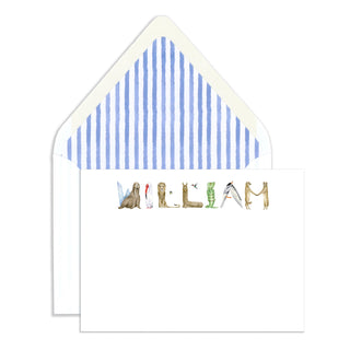 Personalized Animal Stationery by The Letter Nest with Blue Watercolor Stripe Envelope Liner