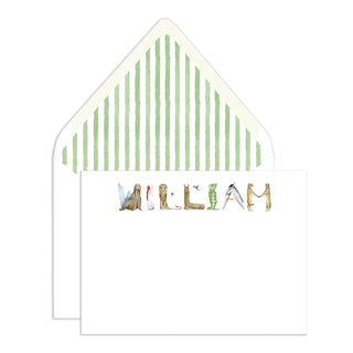 Personalized Animal Stationery by The Letter Nest with Green Watercolor Stripe Envelope Liner