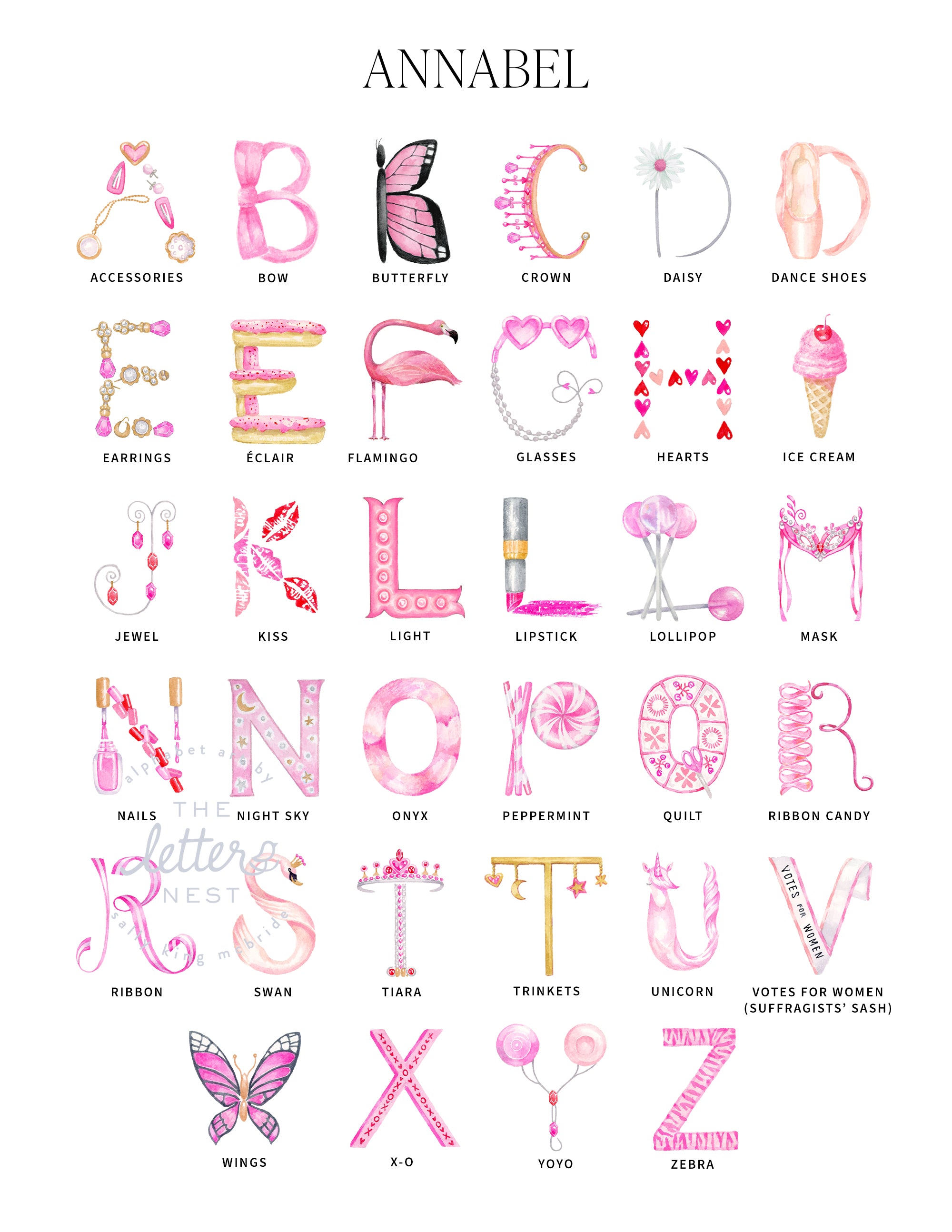 Annabel Alphabet letters that can be customized in the Annabel Personalized Stationery by The Letter Nest