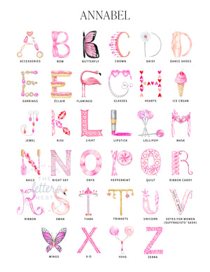 Annabel Alphabet letters that can be used in Custom Name Prints by The Letter Nest