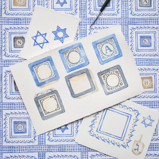 Details of the painting process for the Hanukkah Gift Wrap 