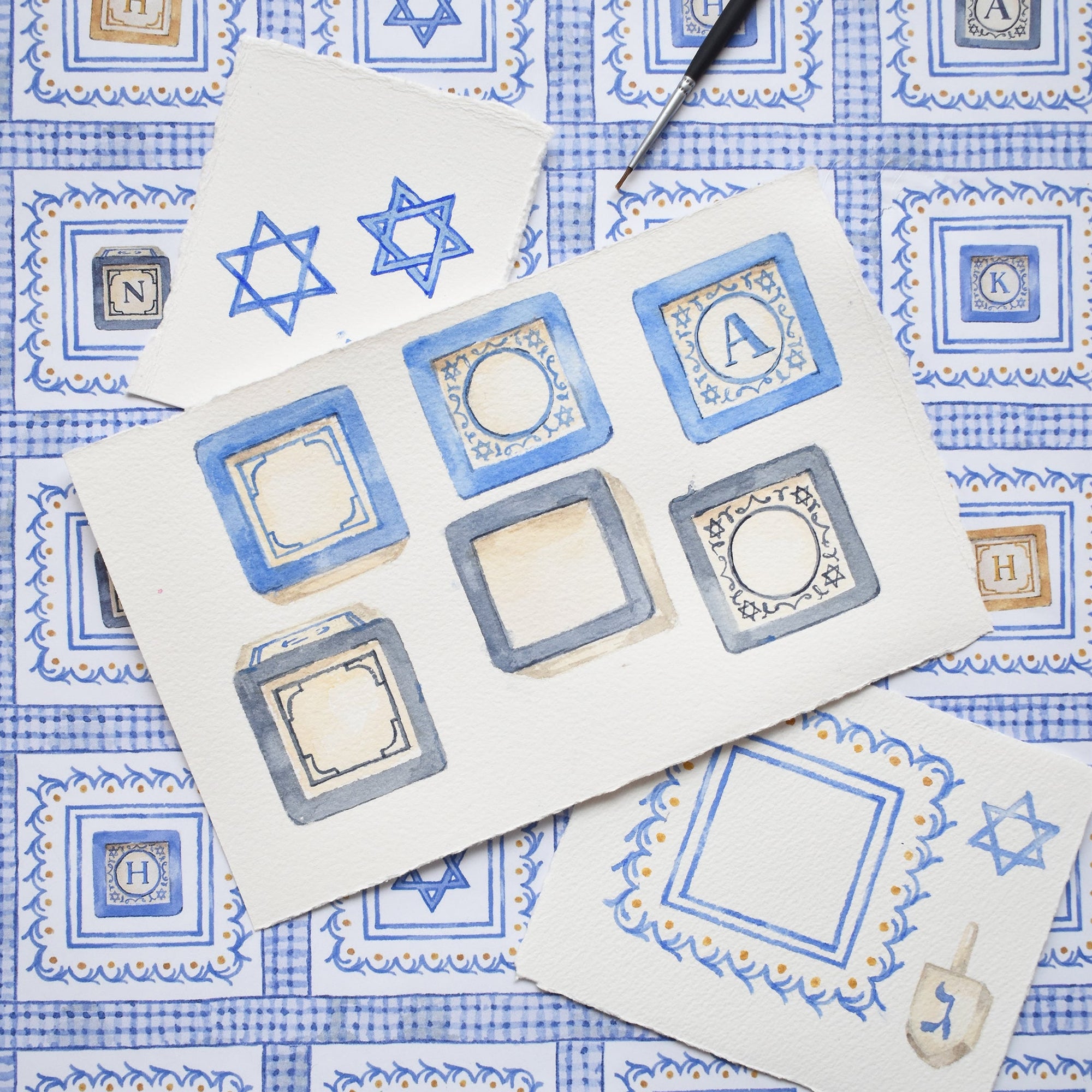 Hanukkah Alphabet Block Wrapping Paper