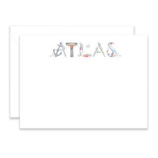 Personalized Nautical Stationery shown in the name "Atlas" with matching envelope