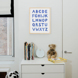 Blue Balloon Alphabet from The Letter Nest, Natural Frame installed in nursery