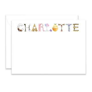 Personalized Dessert Stationery shown in the name "Charlotte" with matching envelope