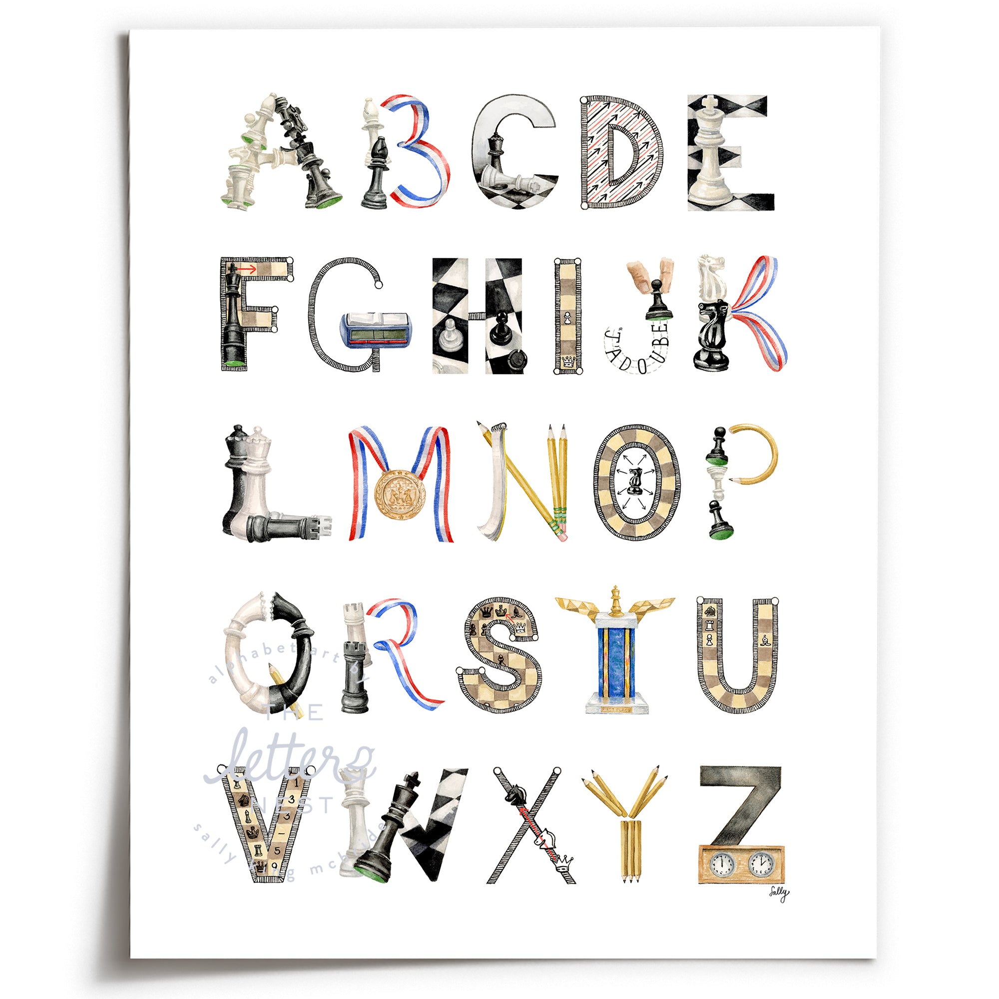 Unframed Chess Alphabet from The Letter Nest