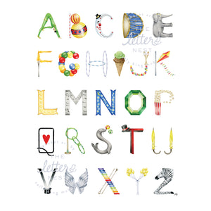 Circus Alphabet depicting the letters used in Circus Custom Name & Monogram Prints