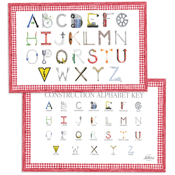 Construction Alphabet Placemats (sold individually) - The Letter Nest