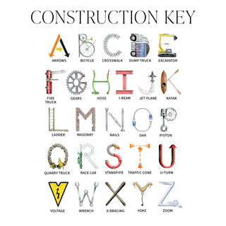 Letter Key for the illustrated letters of the Construction Alphabet Print by The Letter Nest