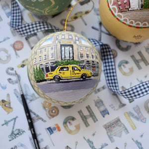 Empire State Building/Taxi Painted Ornament (Central Park Skyline on verso)