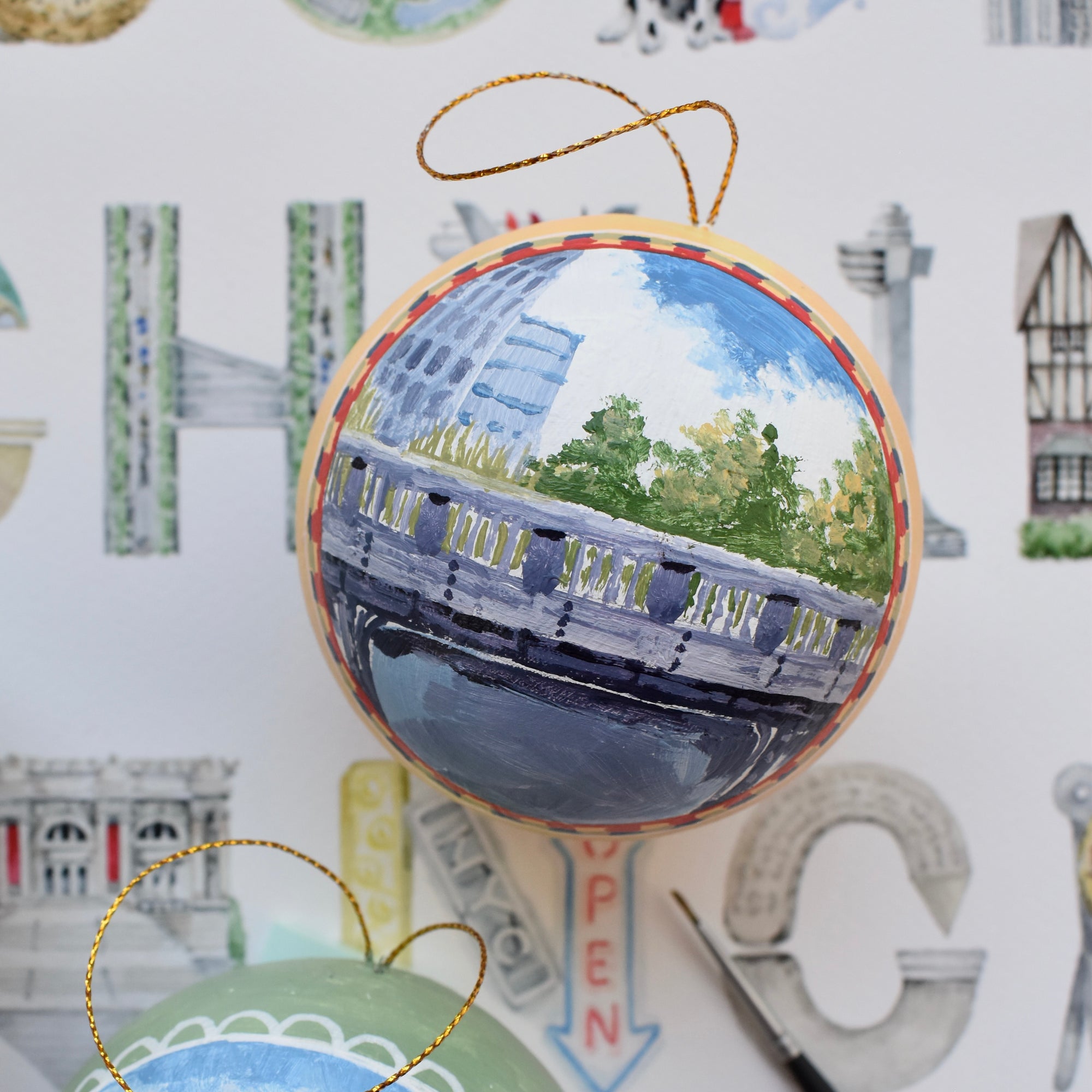 The High Line Painted Ornament (Wreath on verso)