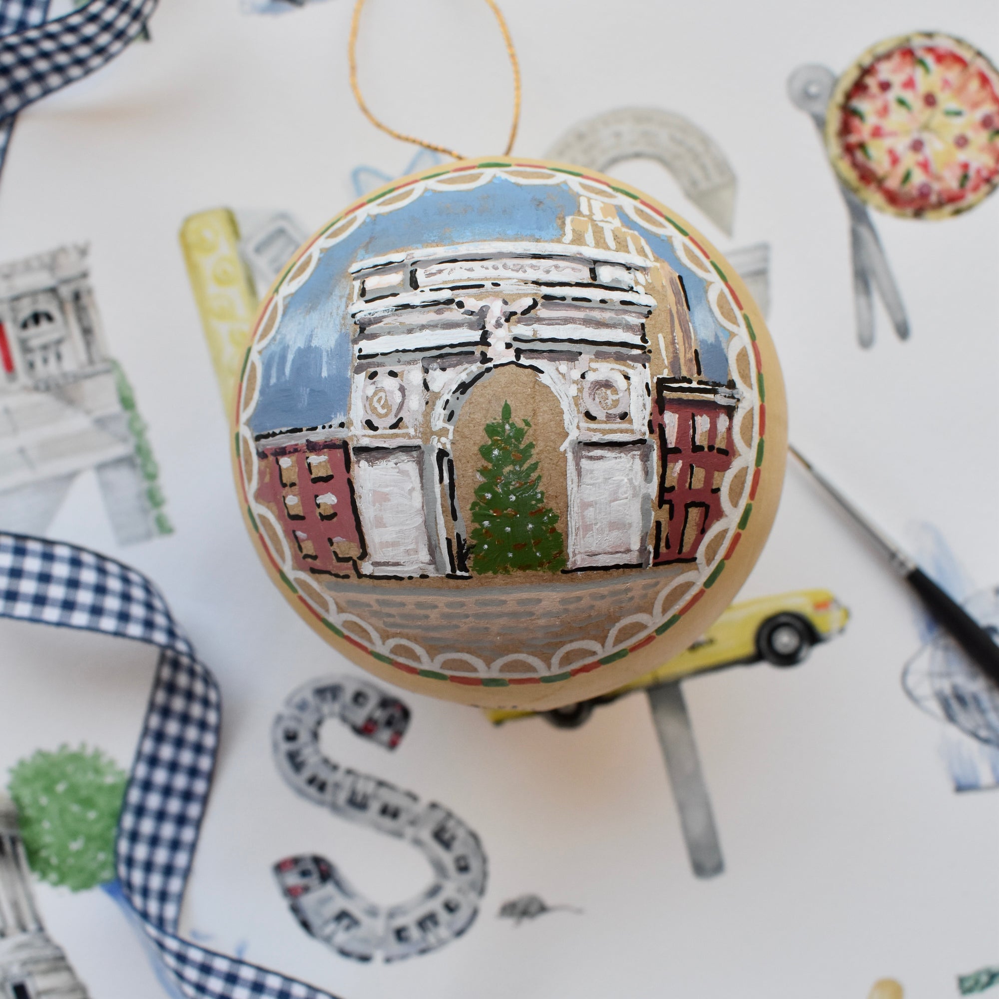 Washington Square Arch Painted Ornament (Wreath on verso)