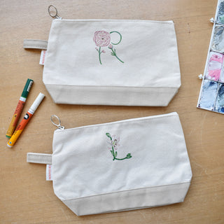 Hand-painted Accessories Pouch - Flower Monogram