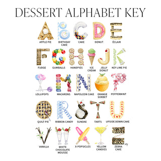 graphic of Dessert Alphabet Print with IDs for each letter by The Letter Nest