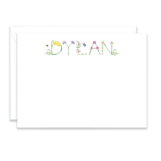 Personalized Flowers Stationery shown in the name "Dylan" with matching envelope