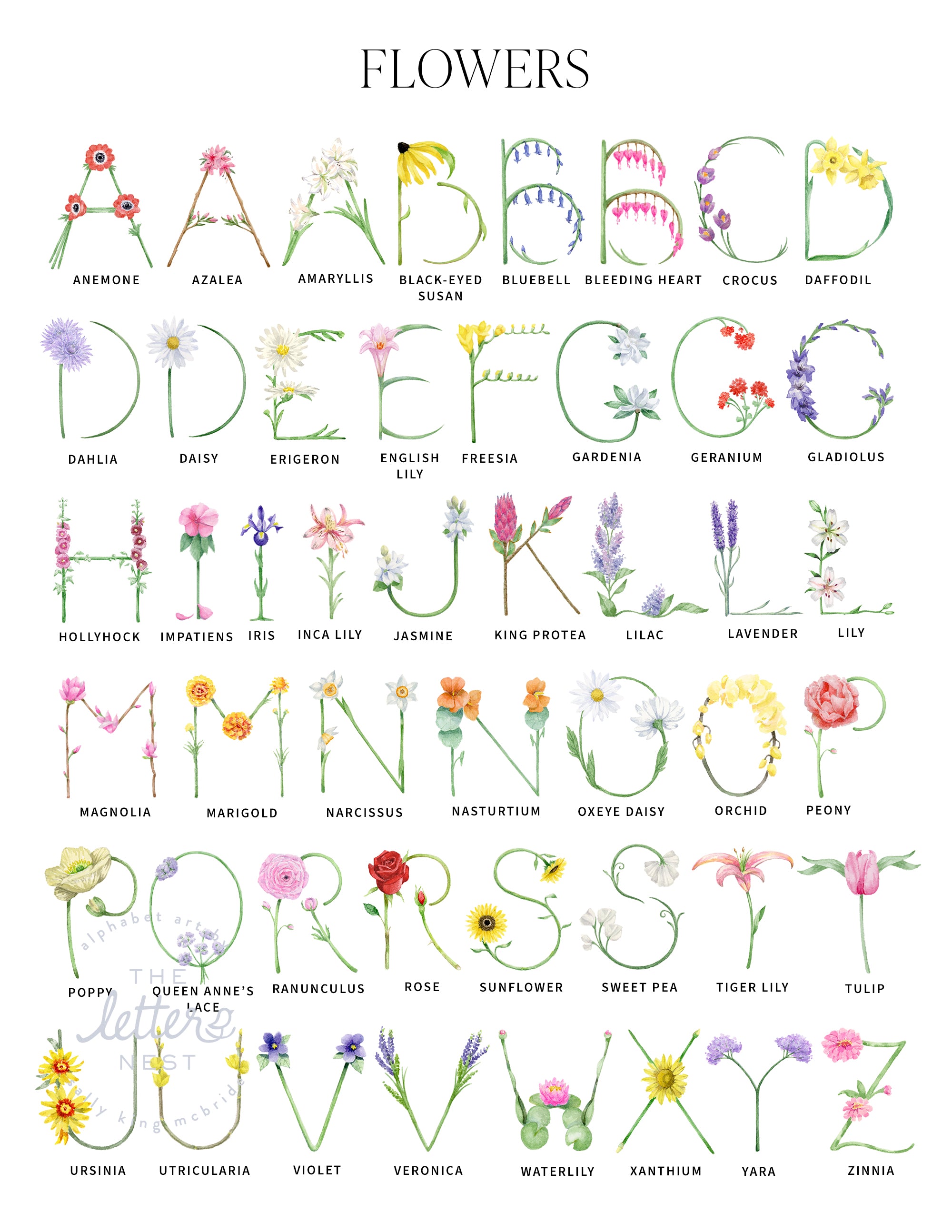 Flowers Alphabet Letters for Customized Stationery by The Letter Nest