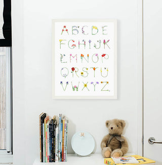 Flower Alphabet from The Letter Nest, White Frame installed in nursery