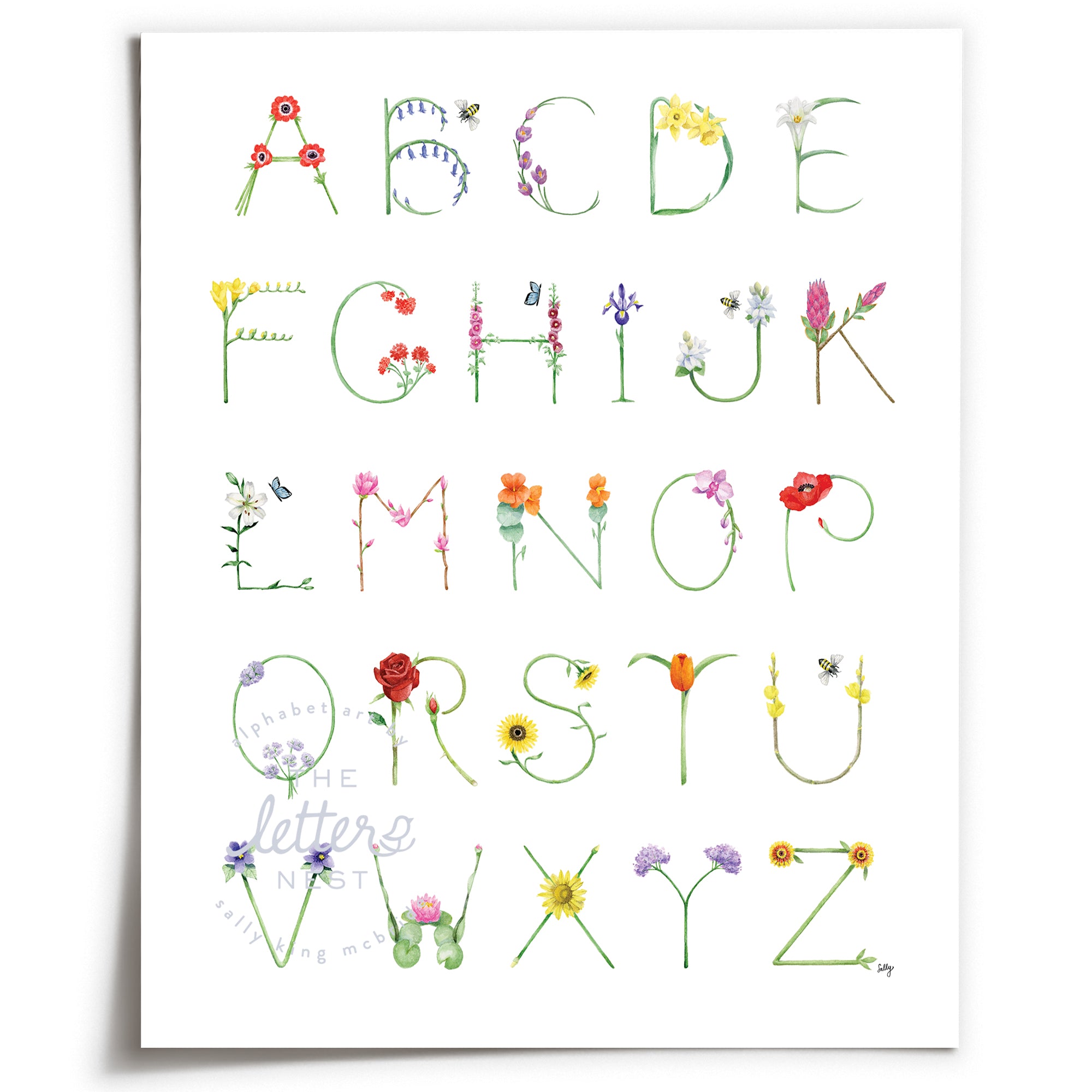 Unframed Flower Alphabet Print by The Letter Nest