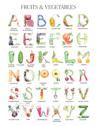 Fruits and Vegetables Alphabet Letters for Customized Stationery by The Letter Nest