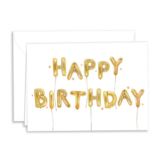 Happy Birthday Card Set, Gold Balloons (Set of 10 Foldover Cards & Envelopes)