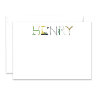 Personalized Construction Stationery shown in the name "Henry" with matching envelope