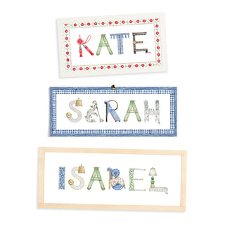 Interior Design Custom Name Print by The Letter Nest in flatlay with border options