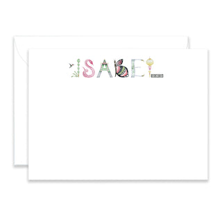 Personalized Chinoiserie Stationery shown in the name "Isabel" with matching envelope