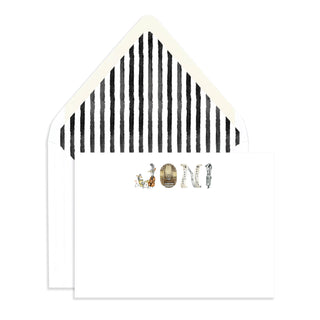 "JodI" in Musical Instrument Letters Personalized Stationery by The Letter Nest with black stripe envelope liner