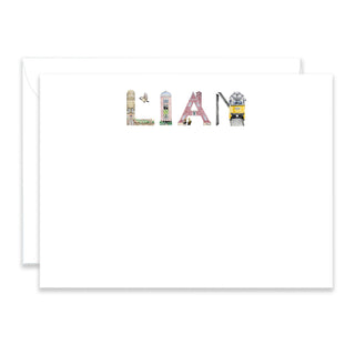 Personalized Boston Stationery shown in the name "Liam" with matching envelope