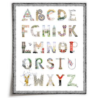 Unframed London Alphabet with black gingham border by The Letter Nest 