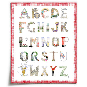 Unframed London Alphabet with red gingham border by The Letter Nest 