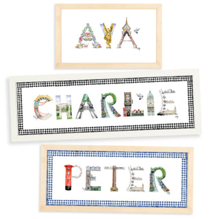 London Custom Name Prints by The Letter Nest shown in Ava, Charlie, and Peter 