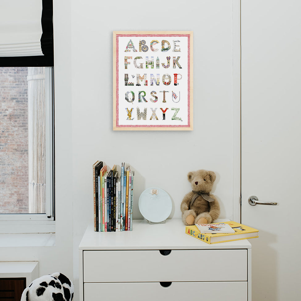 London Alphabet with red gingham border in Natural Frame by The Letter Nest 