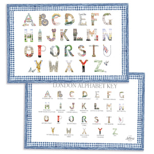 London Alphabet Placemat with blue gingham border