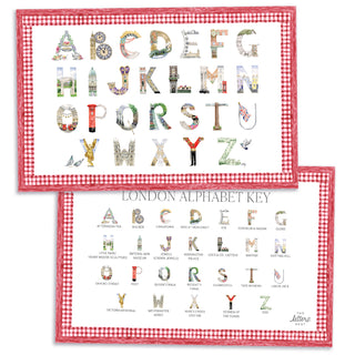 London Alphabet Placemat with red gingham border