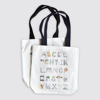 NYC Alphabet Tote: Black in back, navy in foreground