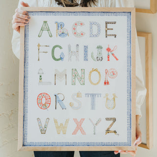 Interior Design Alphabet with Blue Gingham Border from The Letter Nest, Natural Frame