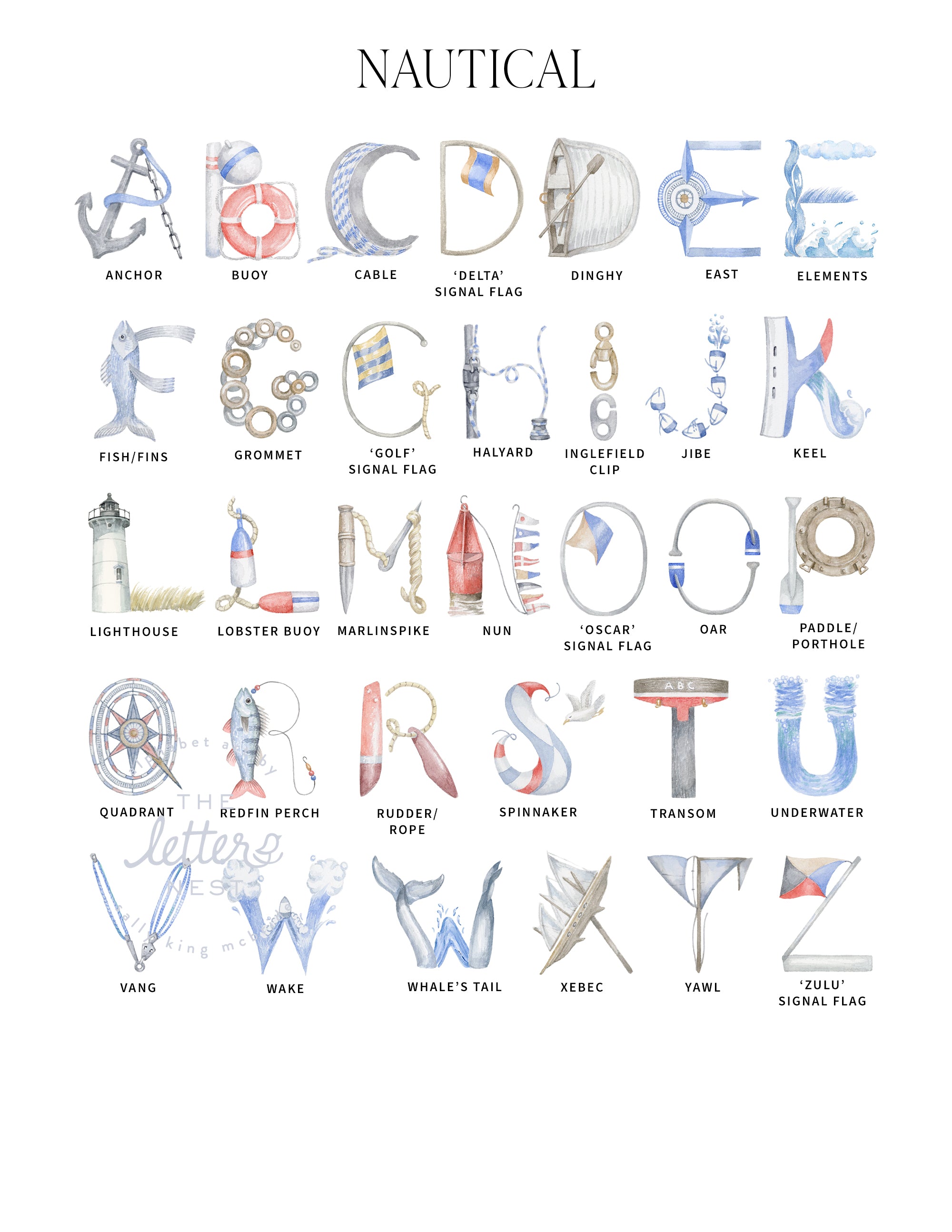 Nautical Alphabet Letters for Custom Name and Monogram Printsby The Letter Nest