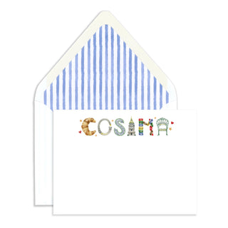 Paris Personalized Stationery in the name "Cosima" with blue stripe watercolor liner
