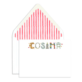 Paris Personalized Stationery in the name "Cosima" with red stripe watercolor liner