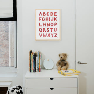 Red Balloon Alphabet from The Letter Nest, Natural Frame installed in nursery